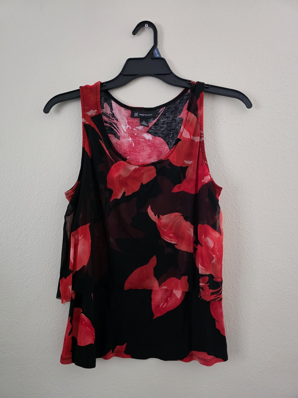 INC International Concepts Black Tank with Red Floral Print